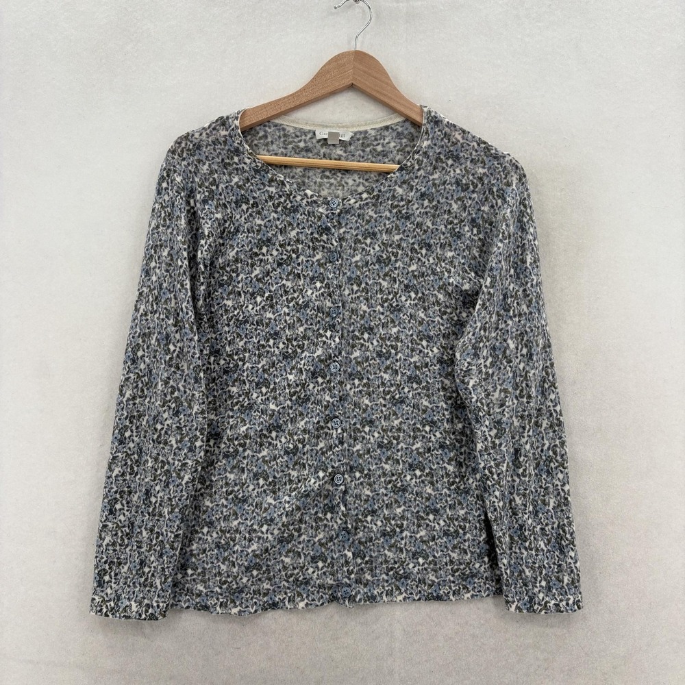 Garnet Hill Sweater Womens Large Multicolor Merino Wool Floral Button Front Knit